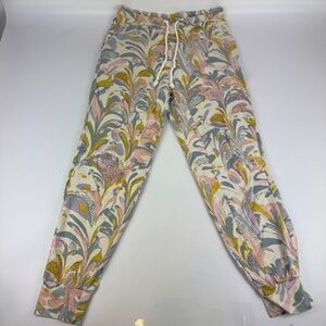 Anthropologie Saturday Sunday Size S Floral Printed Joggers Cream Pink Lounge